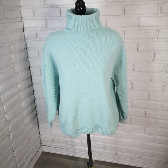 Pennmans Ladies Size Large Loose Fit Mint Green Turtleneck Sweater - Picture 1 of 9